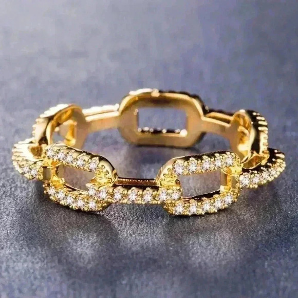 New Beautiful 18k Gold Plated White Sapphire Chain Link Band - Picture 1 of 4